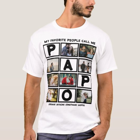 Aangepast modern opa Papo 8 fotocollage T-shirt (Voorkant)