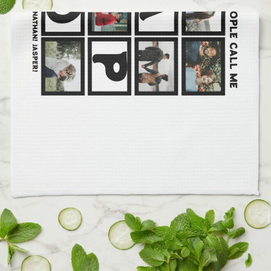 Aangepast modern opa Papo 8 fotocollage Theedoek (Gevouwen)