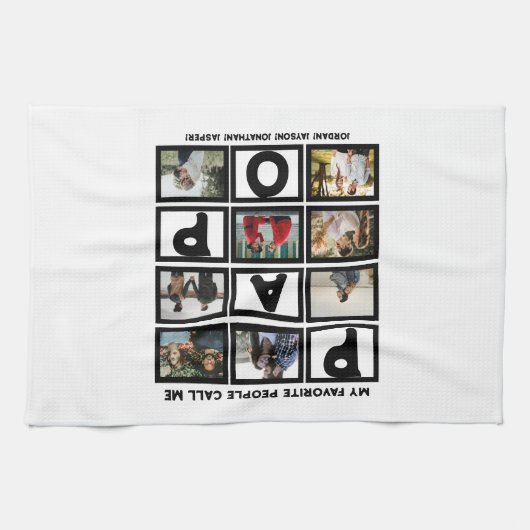 Aangepast modern opa Papo 8 fotocollage Theedoek (Horizontaal)