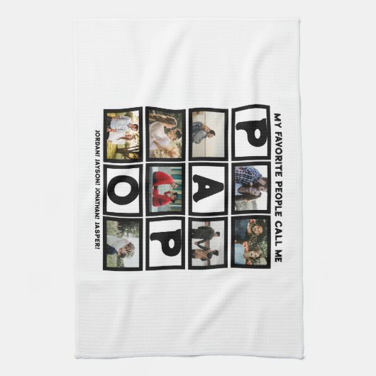 Aangepast modern opa Papo 8 fotocollage Theedoek (Verticaal)