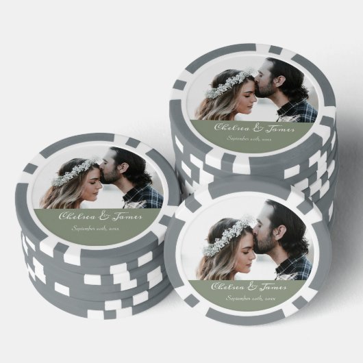 Aangepast Modern Sage Green Photo Calligraphy Scri Poker Chips (Opstapeling)