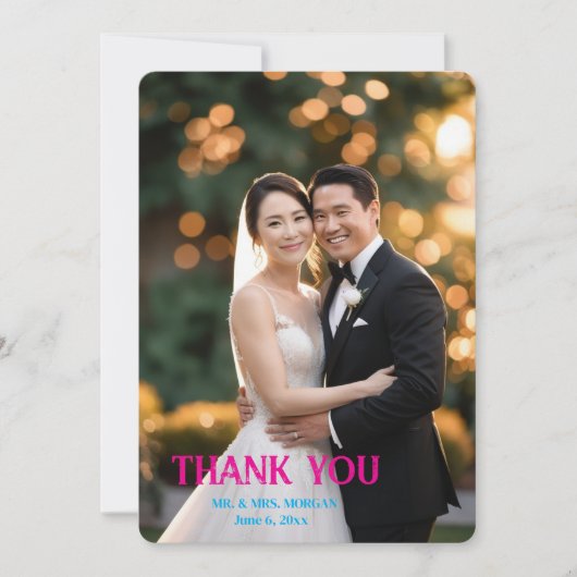 Aangepast Modern Script Eenvoudige Fotobruiloft Bedankkaart (Voorkant)