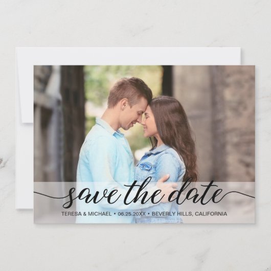 Aangepast modern script Verloving Foto eenvoudig Save The Date (Voorkant)