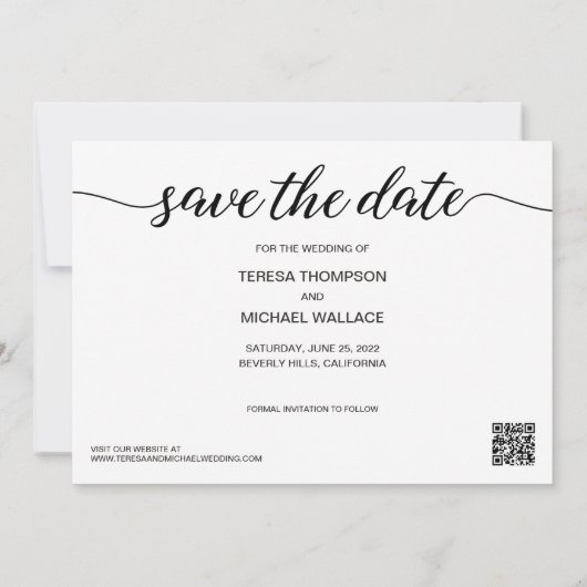 Aangepast modern script Verloving Foto eenvoudig Save The Date (Achterkant)