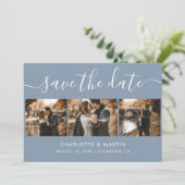 Aangepast modern usty Blue Weddenschap 4 Foto Save The Date (Staand voorkant)