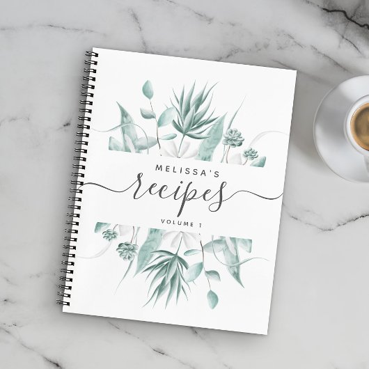 Aangepast modern Waterverf Greenery Script Recipe Notitieboek