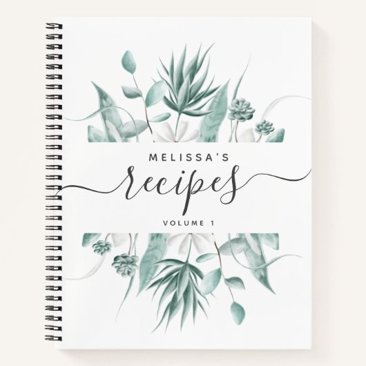 Aangepast modern Waterverf Greenery Script Recipe Notitieboek (Voorkant)