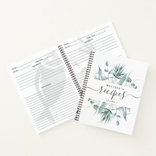 Aangepast modern Waterverf Greenery Script Recipe Notitieboek (Binnen)