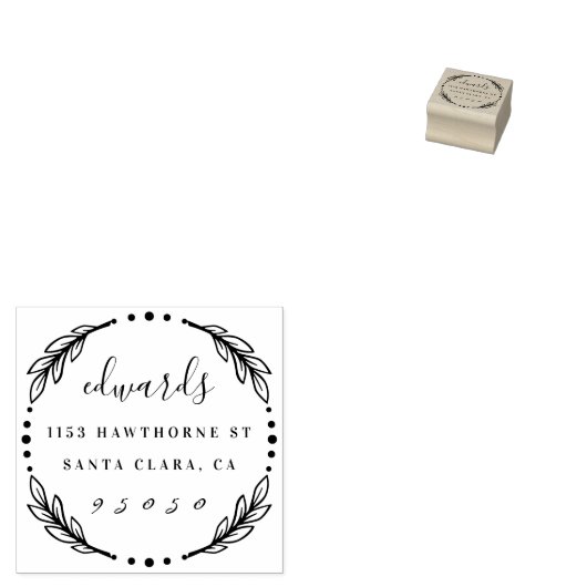 Aangepast Modern Wreath Script Wreath Retouradres Rubberstempel (Gestempeld)