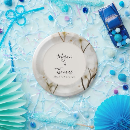 Aangepast modern, zacht vederlijk huwelijk papieren bordje (Feest)