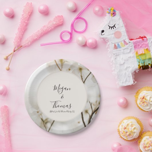 Aangepast modern, zacht vederlijk huwelijk papieren bordje (Feest)