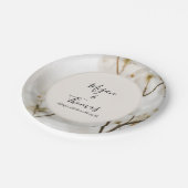 Aangepast modern, zacht vederlijk huwelijk papieren bordje (Gekanteld)