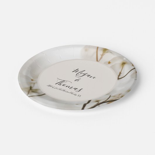 Aangepast modern, zacht vederlijk huwelijk papieren bordje (Gekanteld)