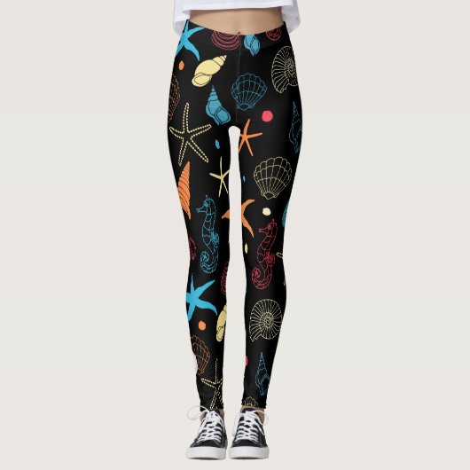 Aangepast modern zeepaardpatroon, zeepuizen en sch leggings (Voorkant)