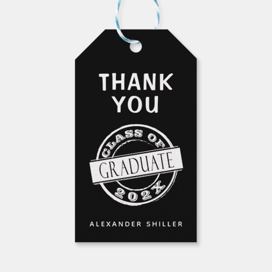 Aangepast modern zwart Afstuderen Bedankt Cadeaulabel (Achterkant)