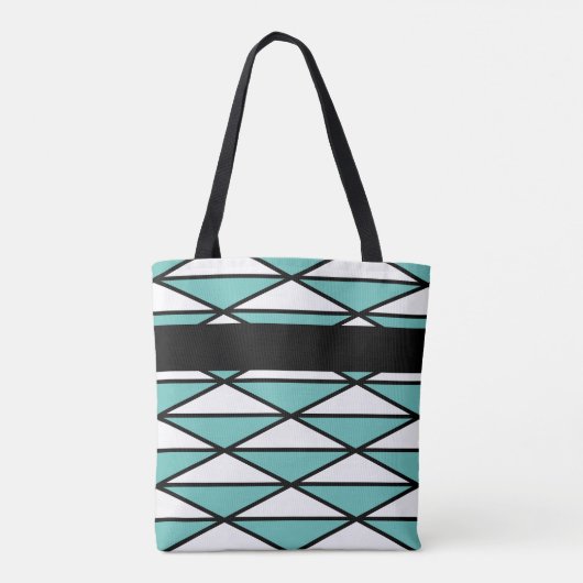 Aangepast modern zwart Blauwgroen grafisch geometr Tote Bag (Achterkant)