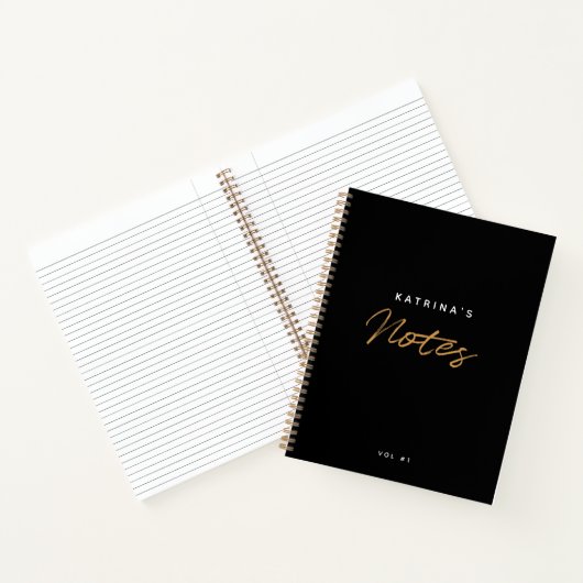 Aangepast modern zwart Gold-minimalistisch script Notitieboek (Binnen)