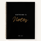 Aangepast modern zwart Gold-minimalistisch script Notitieboek (Voorkant)