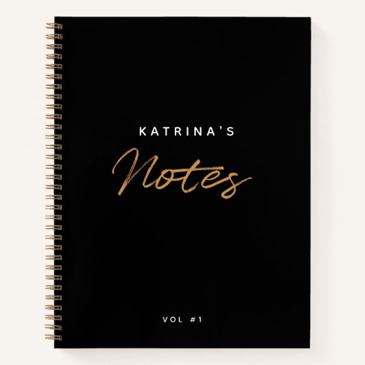 Aangepast modern zwart Gold-minimalistisch script Notitieboek (Voorkant)