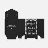 Aangepast modern zwart-wit logo met witte zijde bedankdoosjes (Uitgevouwen)