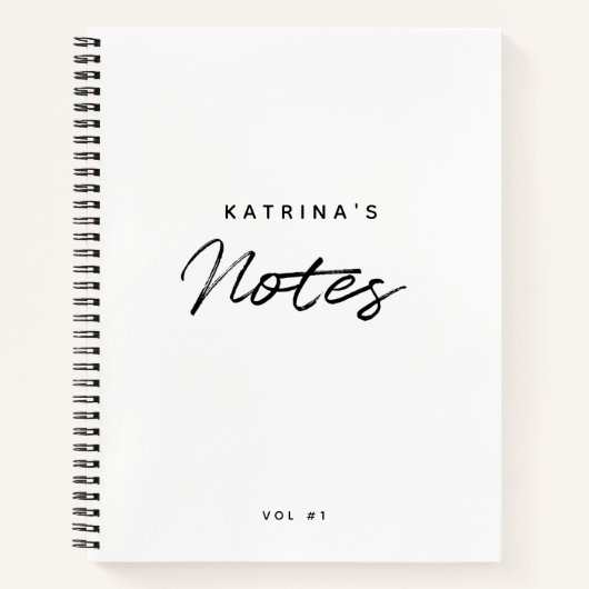 Aangepast modern zwart-witscript notitieboek (Voorkant)