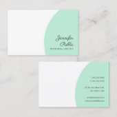 Aangepast moderne kalligrafie Sjabloon Mint Green Visitekaartje (Voorkant / Achterkant)