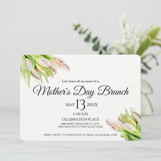 Aangepast, Moederdag Brunch Uitnodiging (Staand voorkant)