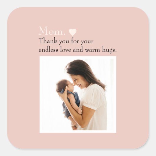 Aangepast Moederdag Schort met Foto & Hart Vierkante Sticker (Voorkant)