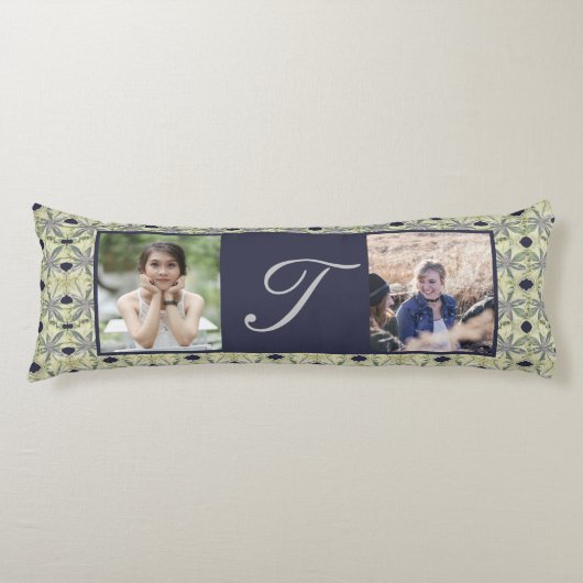 Aangepast monogram 2 Foto's Cyanus Flowers Lichaamskussen (Voorkant)