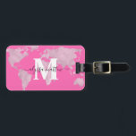Aangepast monogram aangepast warm roze Wereldkaart Bagagelabel<br><div class="desc">Aangepast monogram aangepast warm roze Wereldkaart</div>