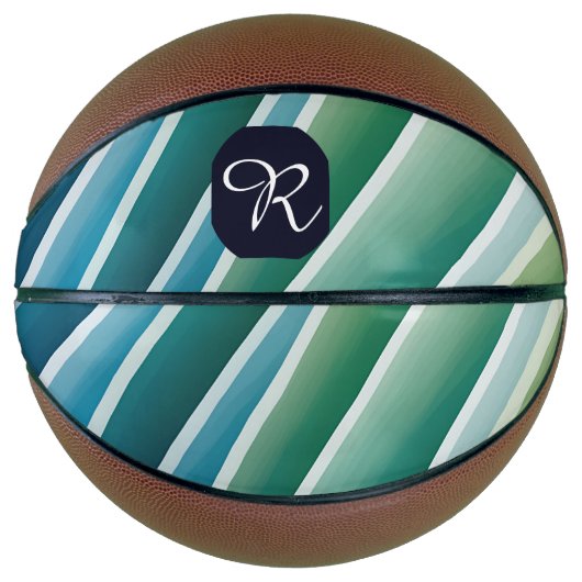 Aangepast Monogram Abstract Blauw Groen Basketbal (Voorkant)