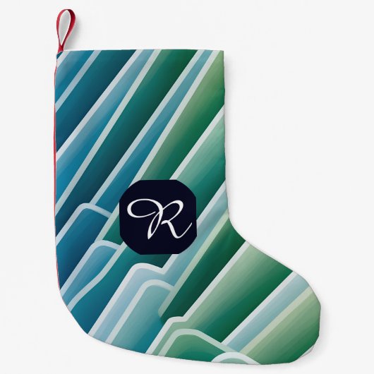Aangepast Monogram Abstract Blauw Groen Kleine Kerstsok (Voorkant)