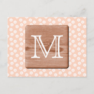 Aangepast monogram. Afbeelding van hout, Floral Pa Briefkaart