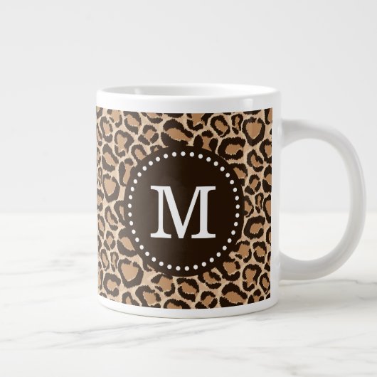 Aangepast monogram afdrukken in bruin en luipaard grote koffiekop (Rechts)