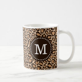 Aangepast monogram afdrukken in bruin en luipaard koffiemok