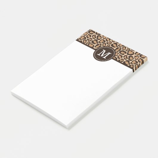 Aangepast monogram afdrukken in bruin en luipaard post-it® notes (Schuin)