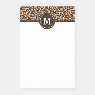 Aangepast monogram afdrukken in bruin en luipaard post-it® notes