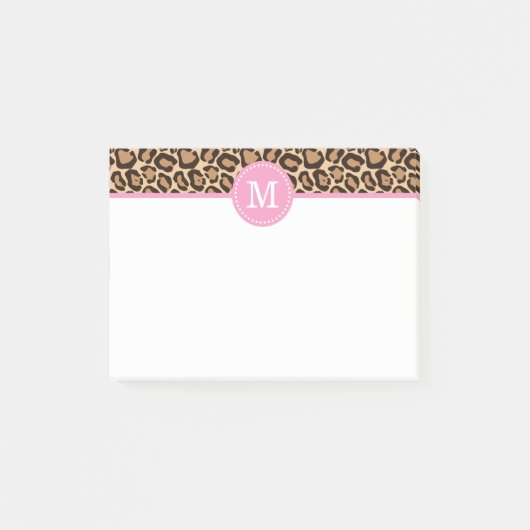 Aangepast monogram afdrukken op luipaard en roze post-it® notes (Voorkant)