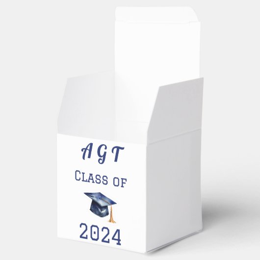 Aangepast Monogram & Afstuderen Jaar Blauw en Wit Bedankdoosjes (Geopend)