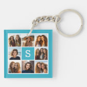 Aangepast monogram Aqua Blue Photo Collage Sleutelhanger (Achterkant)