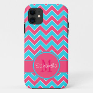 Aangepast monogram Aqua & Roze Chevron Pattern Case-Mate iPhone Case