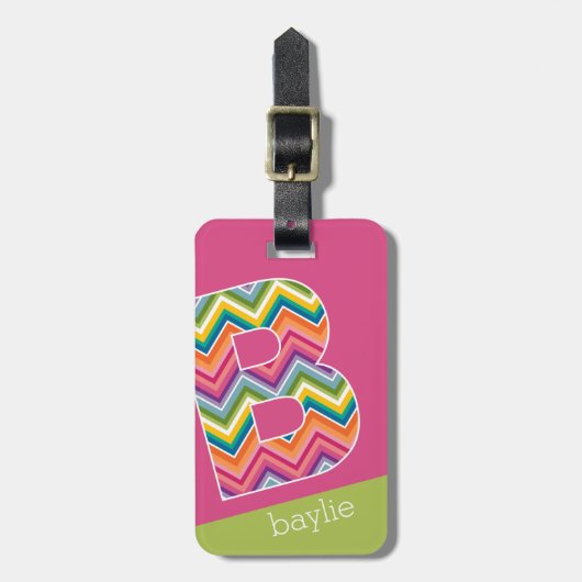 Aangepast monogram B van het kleurrijke Chevron-pa Bagagelabel (Voorkant verticaal)