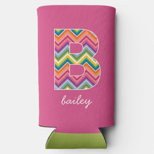 Aangepast monogram B van het kleurrijke Chevron-pa Seltzer Blikjeskoeler (Achterkant)