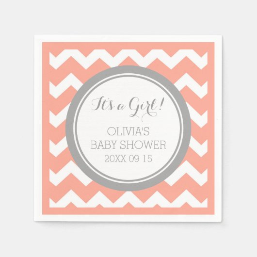 Aangepast Monogram Baby shower Koraal Grijs servet (Voorkant)