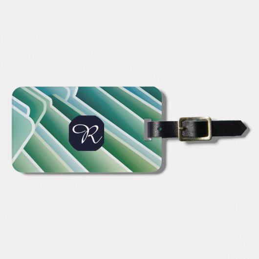 Aangepast Monogram Bagagelabel – Blauw Groen Abstr (Voorkant horizontaal)