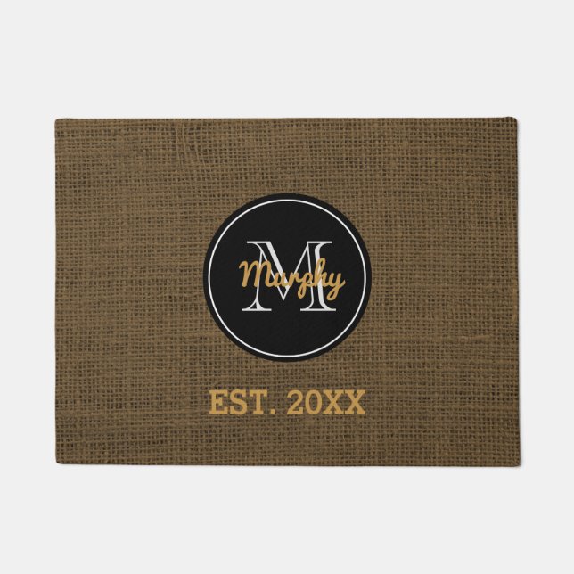 Aangepast monogram | Benoeming familie Rustic Burl Deurmat (Voorkant)