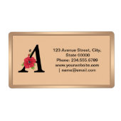 Aangepast monogram, bewerkbaar A tekst rode bloem  Etiket (Voorkant)