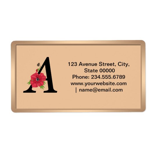 Aangepast monogram, bewerkbaar A tekst rode bloem  Etiket (Voorkant)