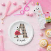 Aangepast monogram, bewerkbaar A tekst rode bloem  Papieren Bordje (Feest)