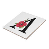 Aangepast monogram, bewerkbaar A tekst rode bloem  Tegeltje (Zijkant)